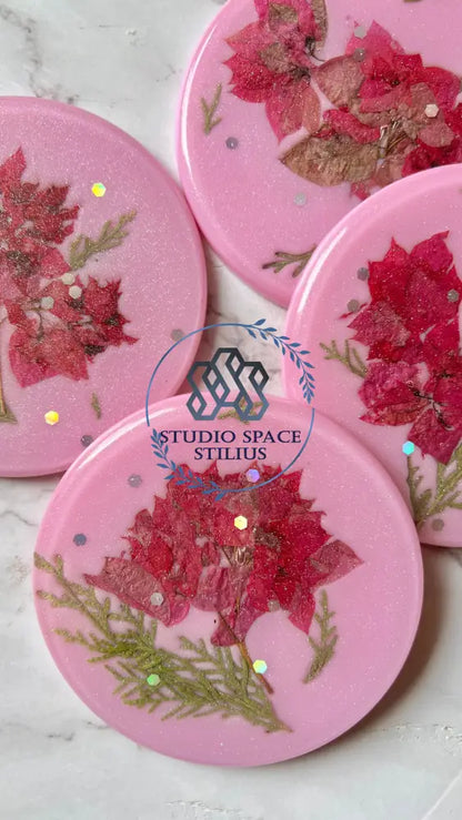 Chic Pink Resin Coasters With Real Pressed Flowers Coaster