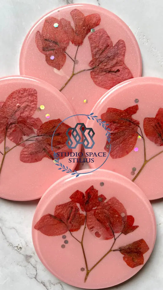 Exquisite Peach Resin Coasters With Real Pressed Flowers Coaster