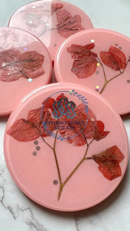 Exquisite Peach Resin Coasters With Real Pressed Flowers Coaster