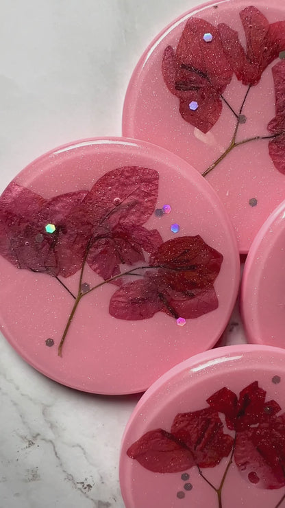 Exquisite Peach Resin Coasters with Real Pressed Flowers