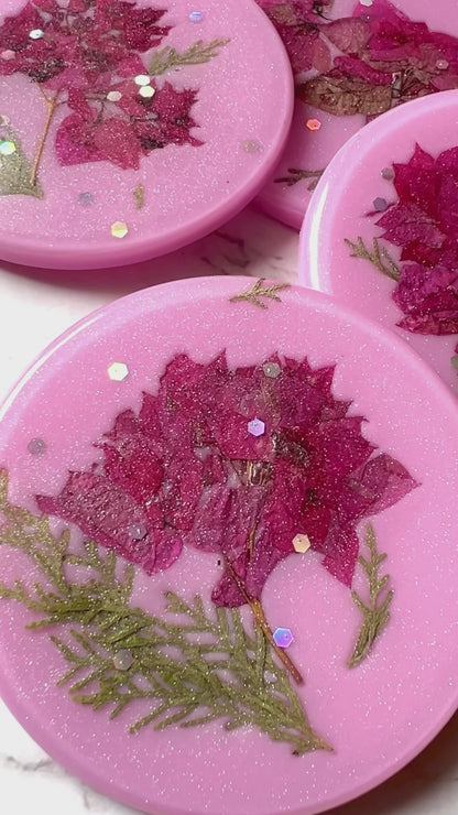 Chic Pink Resin Coasters with Real Pressed Flowers