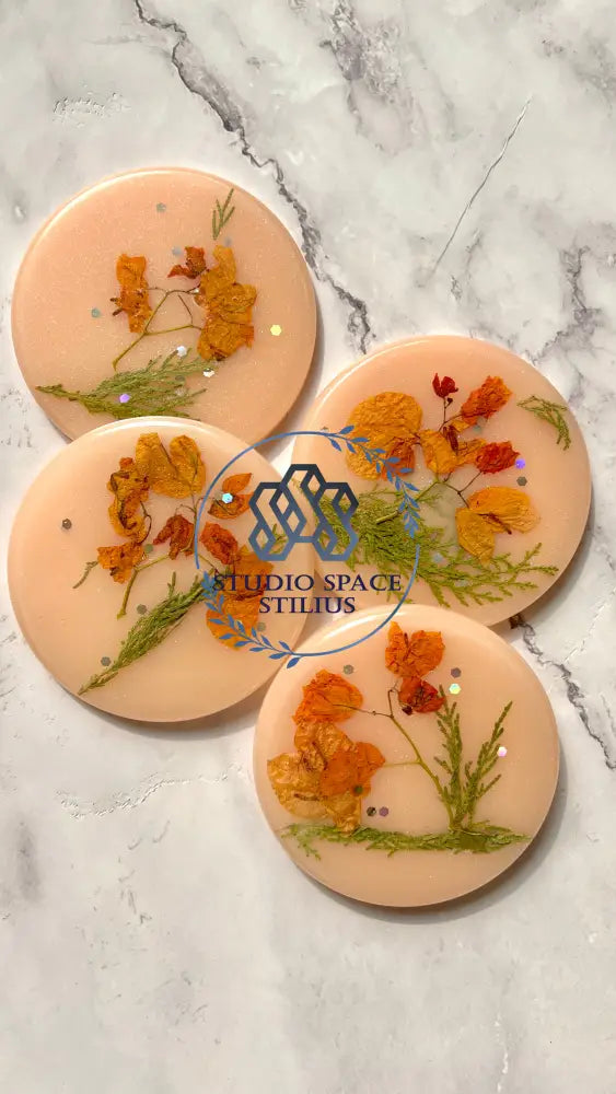 Sunny Orange Resin Coasters With Real Pressed Flowers Coaster