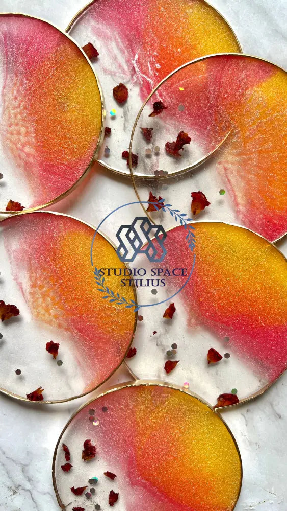 Sunset Serenity Resin Coasters With Pressed Rose Petals Coaster